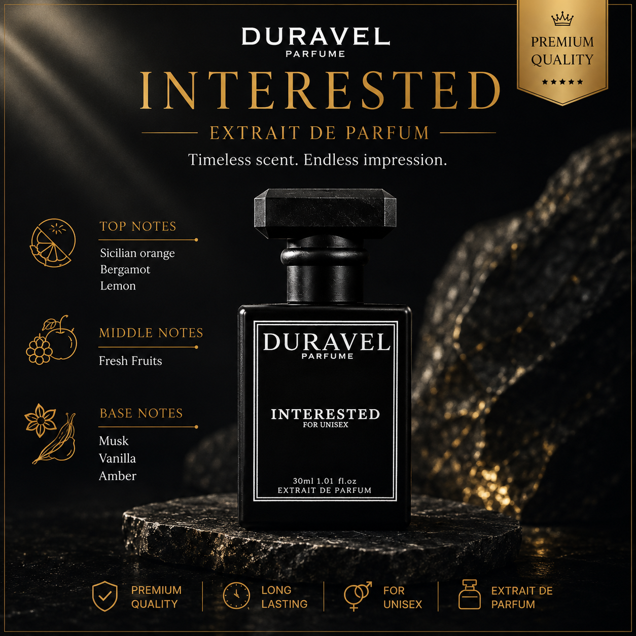 Duravel Interested Extrait De Parfum 30ml | Parfum Unisex Long Lasting 12 Jam